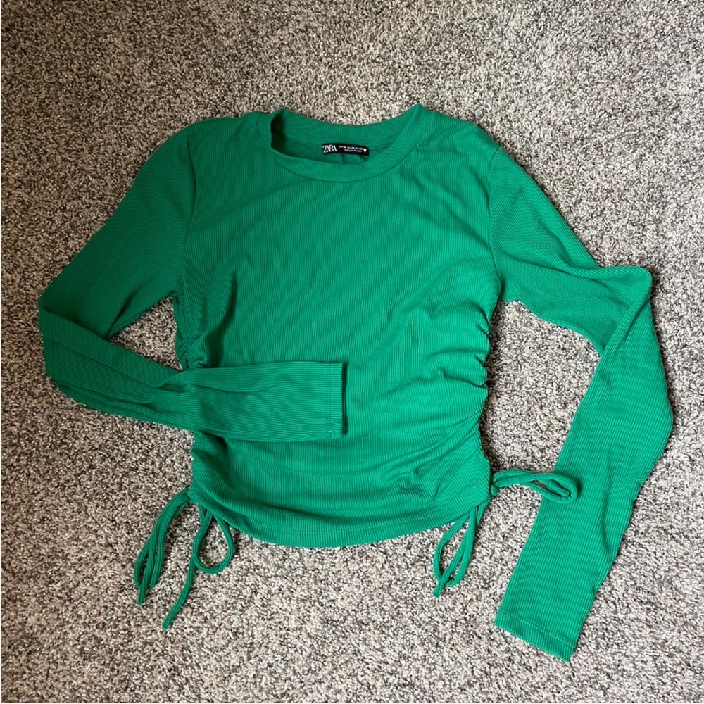 Zara Vibrant Green Long Sleeve Top with Side Ties